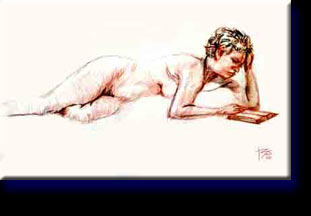 "Hanna Reading", conte on paper.