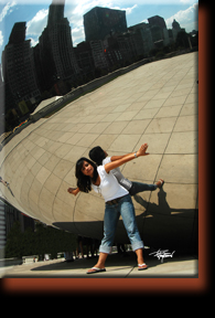 Cousin Francis holding the world. The Bean, Chicago.